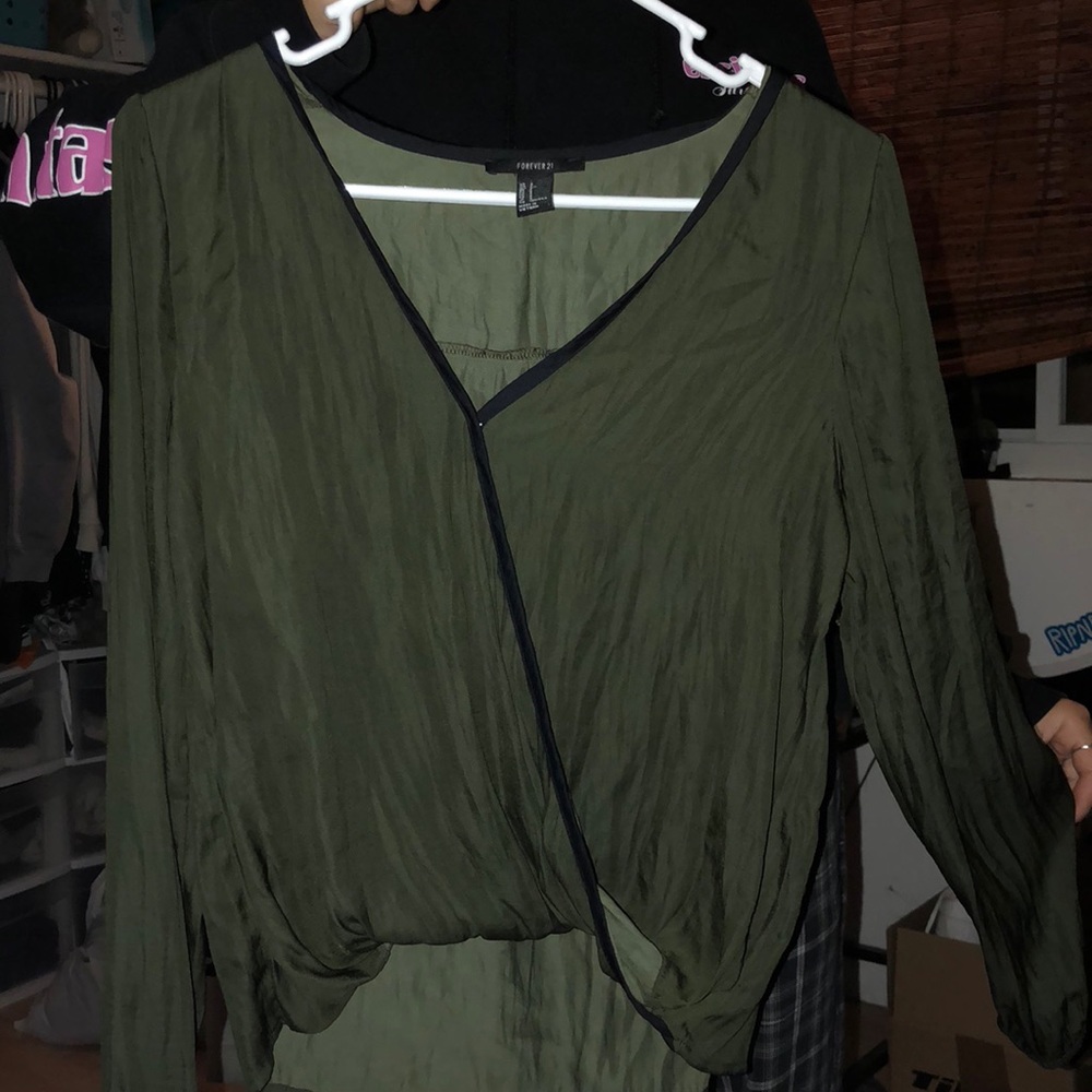 silky olive green “dressy” top
